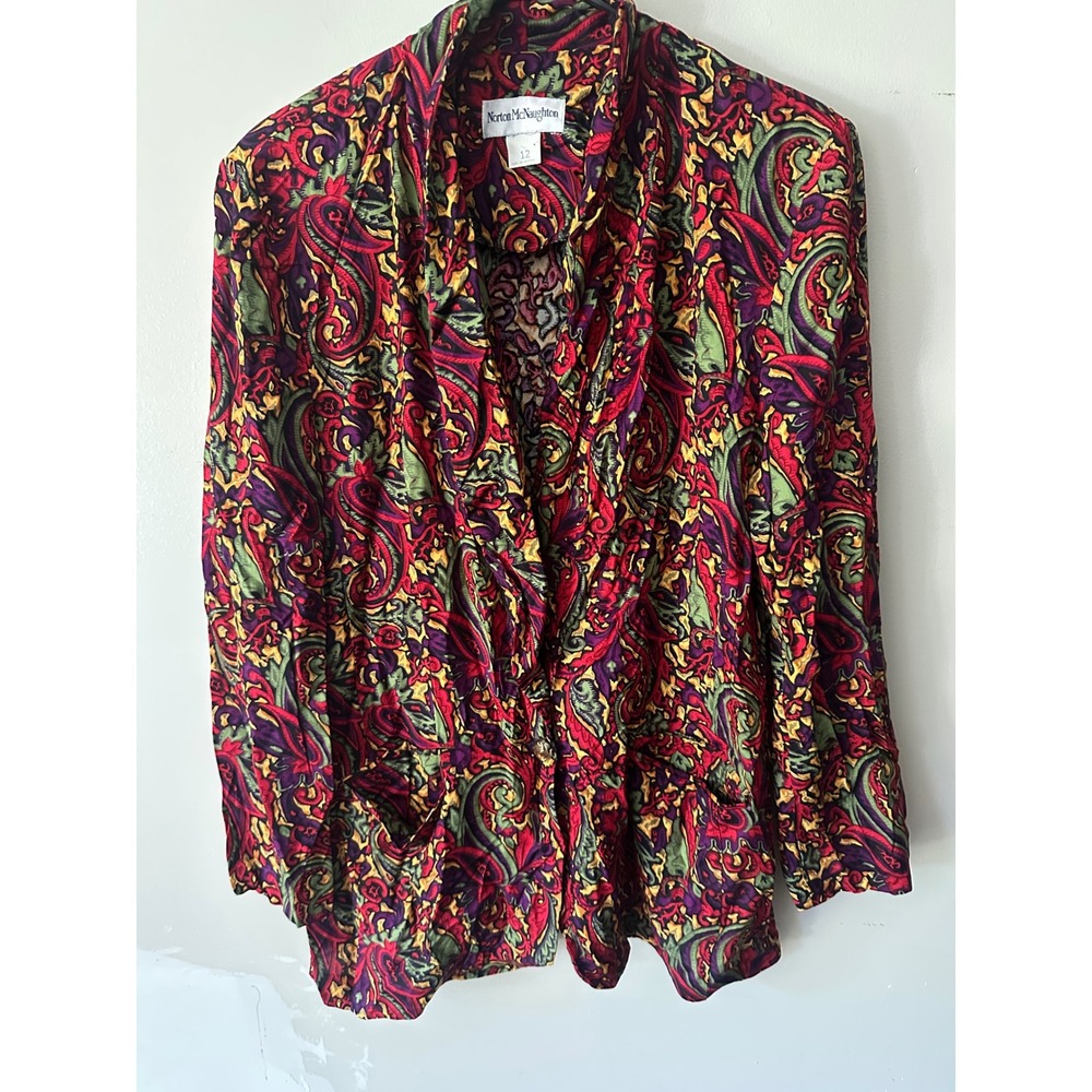 Norton McNaughton Vintage Paisley Blazer Red Purple Green Rayon Size 12 USA Made